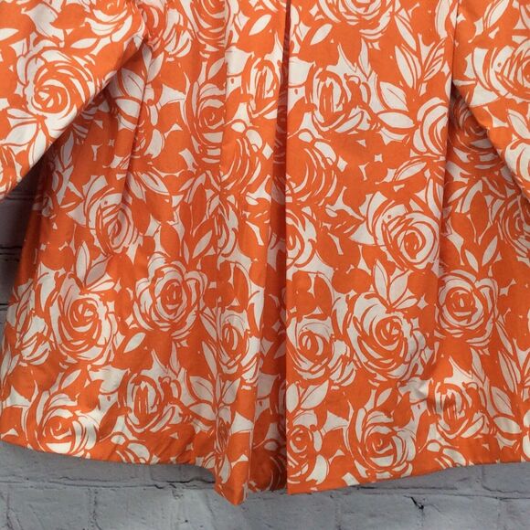 Liz Claiborne Jacket Women's Size M Orange/White Rose Swirl Print Button Pockets - Picture 10 of 12